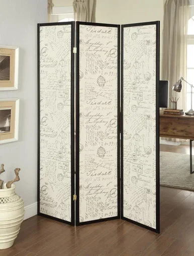 Felice 3-Panel Room Divider Folding Screen French Script / CS-900074