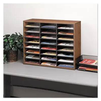 Fellowes® Literature Organizer, 24 Letter Compartments, 29 x 11.88 x 23.44, Medium Oak