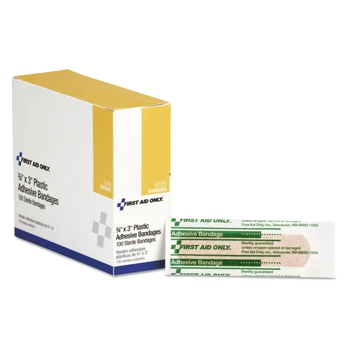 First Aid Only™ Plastic Adhesive Bandages, 3 X 0.75, 100/box