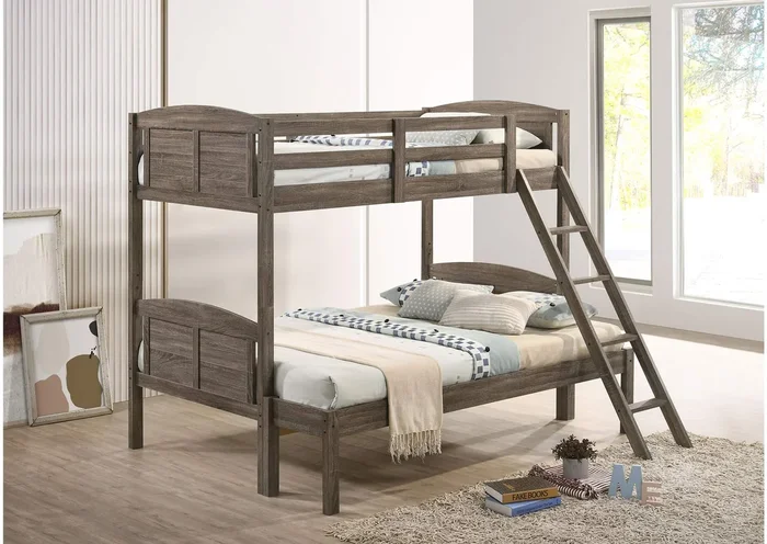 Flynn Wood Twin Over Full Bunk Bed with Mattress Weathered Brown