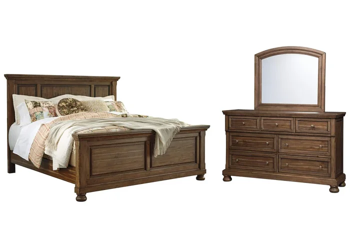 Flynnter King Panel Bed with Mirrored Dresser