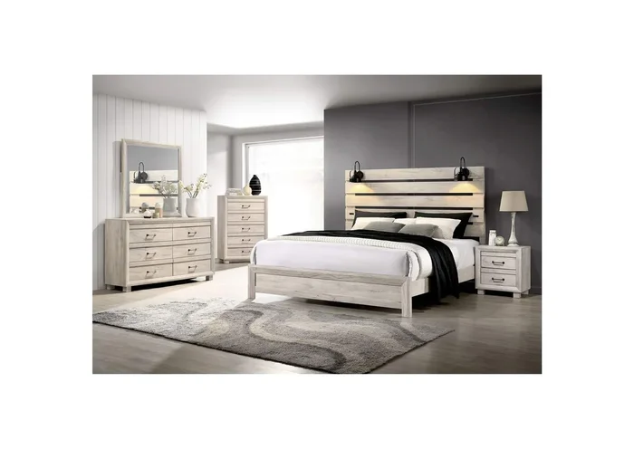 Fort Worth King Bed With Lights USB In White