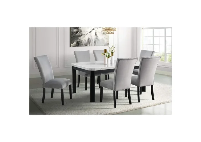 Francesca Rectangular Dining Grey Velvet Side Chair With Nailhead Trim 2 Per Pack