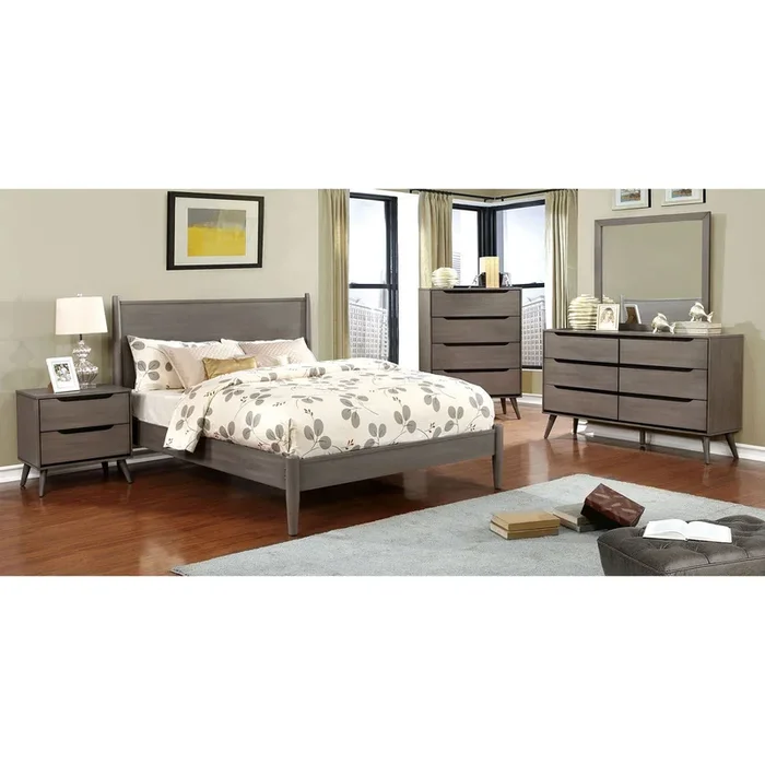 Furniture Of America Lennart Gray Mid-Century Modern 4-Piece Twin Bedroom Set Model CM7386GY-T-4PC