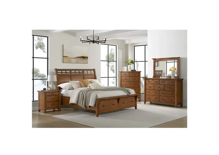 Gage King Sleigh Storage 5 Piece Bedroom Set In Chestnut