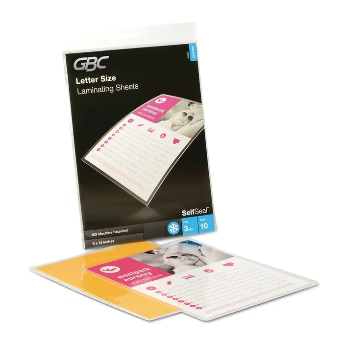 GBC® Selfseal Self-Adhesive Laminating Pouches And Single-Sided Sheets, 3 Mil, 9″ X 12″, Gloss Clear, 10/pack