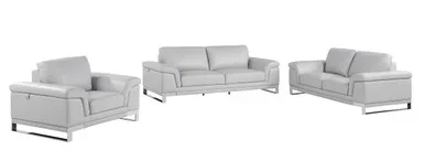 Genuine Italian Leather Upholstered Sofa Set in Gray / 411-LIGHT-GRAY