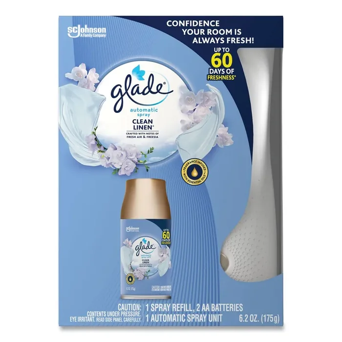 Glade® Automatic Spray Starter Kit, Spray Unit and Refill, White/Gold, Clean Linen