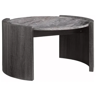Gladstone Round Faux Marble Top Coffee Table Distressed Grey / CS-710758