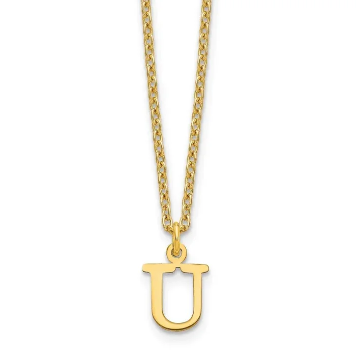 Gold-Plated Cutout Letter U Initial Necklace Sterling Silver XNA727GP/U