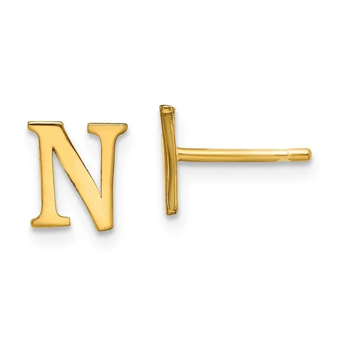 Gold-Plated Letter N Initial Post Earrings Sterling Silver XNE46GP/N