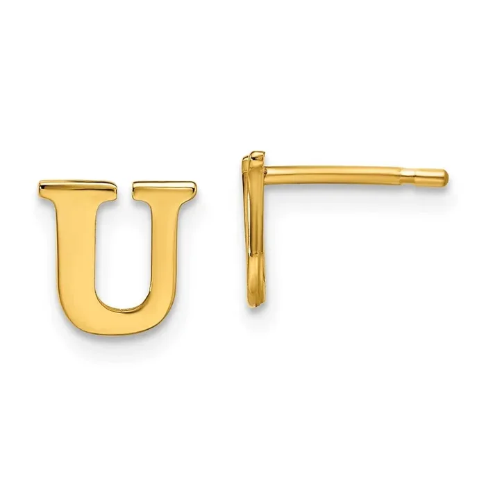 Gold-Plated Letter U Initial Post Earrings Sterling Silver XNE46GP/U