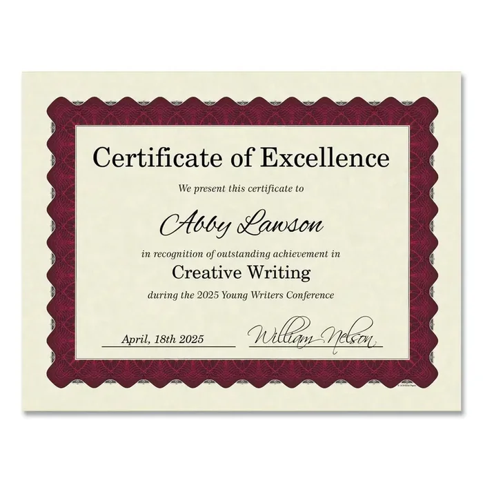 Great Papers!® Metallic Border Certificates, 11 X 8.5, Ivory/red With Red Border, 100/pack