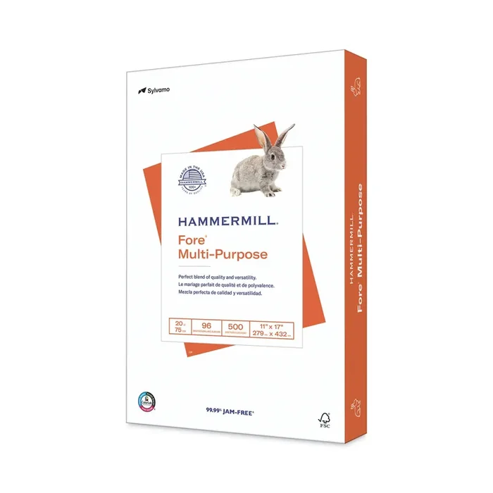 Hammermill® Fore Multipurpose Print Paper, 96 Bright, 20 lb Bond Weight, 11 x 17, White, 500/Ream