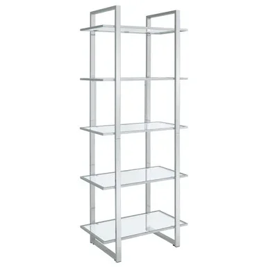 Hartford 79-inch 5-shelf Glass Bookshelf Chrome / CS-805538