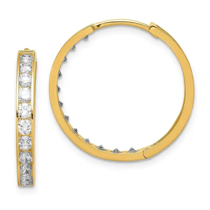 Hinged Hoop Earrings 14k Gold CZ Diamond YE1844