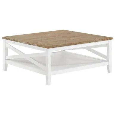 Hollis Square Wood Coffee Table With Shelf Brown and White / CS-708098