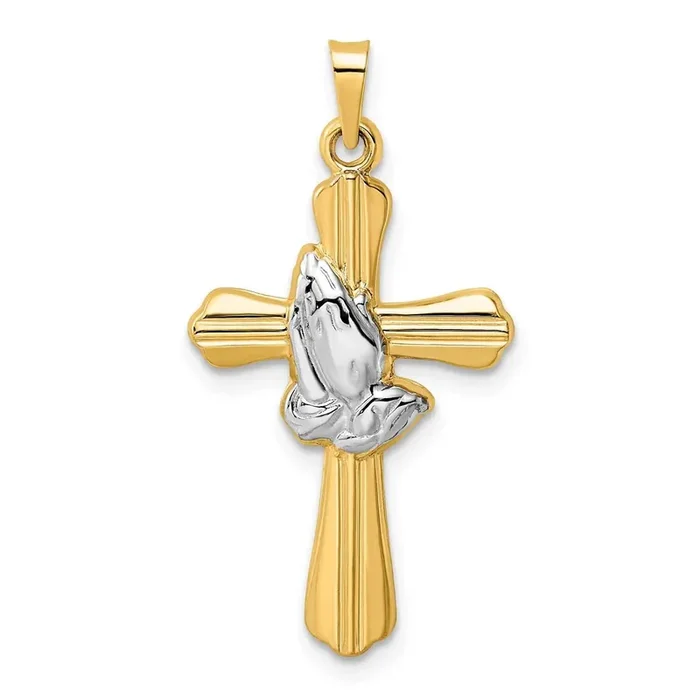 Hollow Praying Hands Cross Pendant 14k Two-Tone Gold Polished XR2026