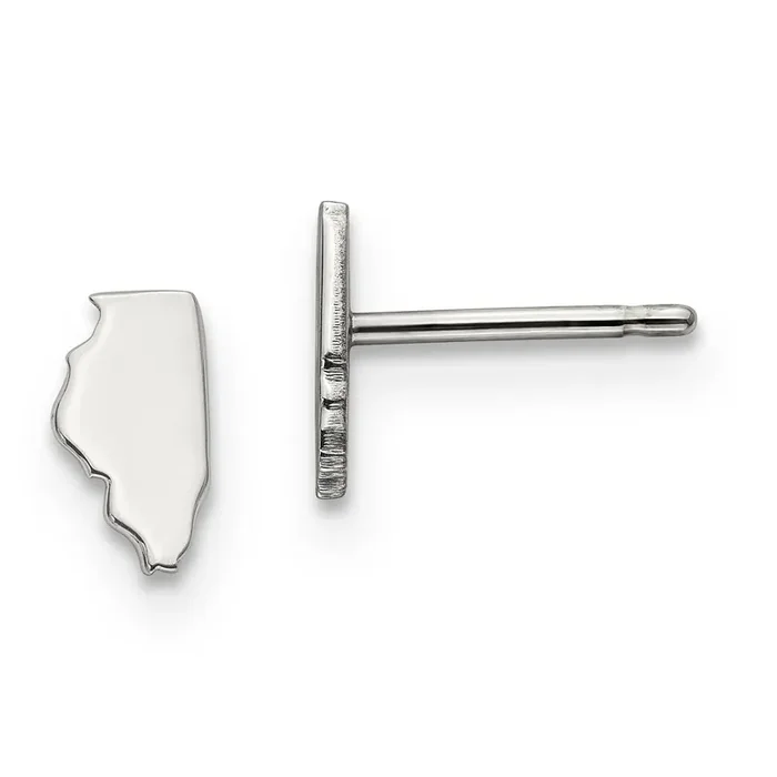 Illinois State Small Earrings 14k White Gold Engravable XNE50W-IL