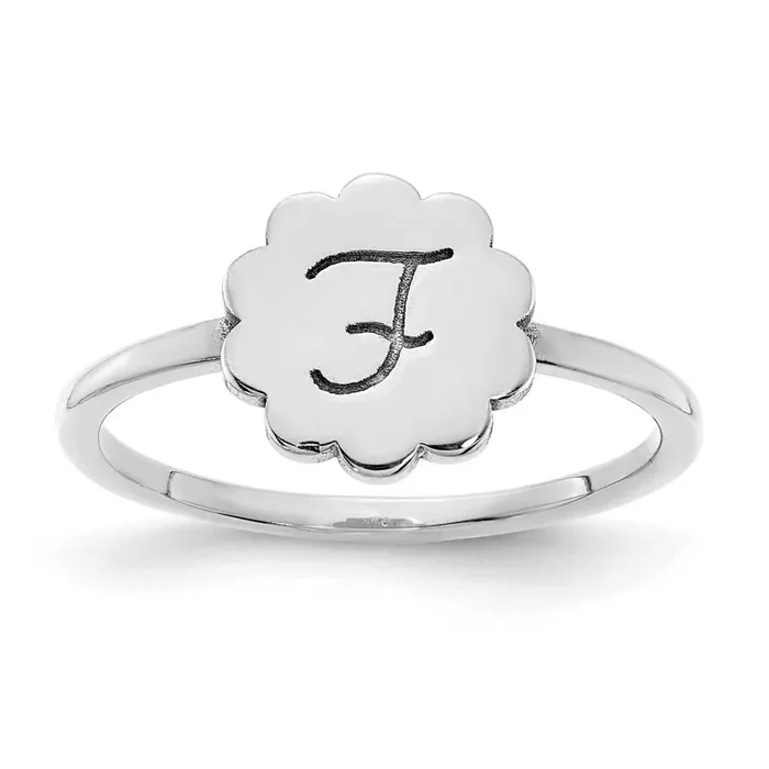Initial Flower Signet Ring 14k White Gold XNR118W