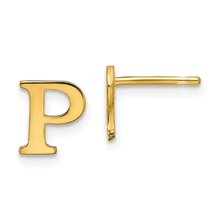 Initial Letter P Post Earrings 14k Laser Polished XNE46Y/P