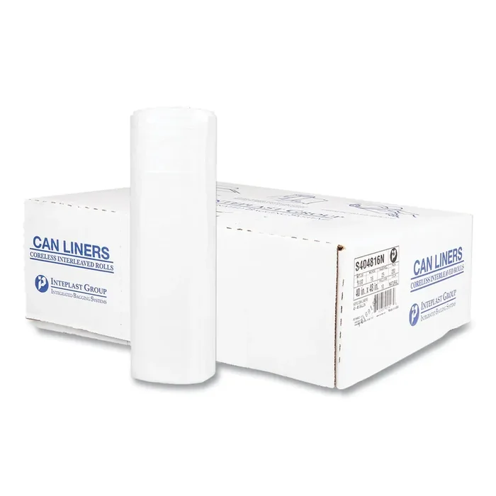 Inteplast Group High-Density Commercial Can Liners, 45 gal, 16 mic, 40″ x 48″, Clear, Interleaved Roll, 25 Bags/Roll, 10 Rolls/Carton
