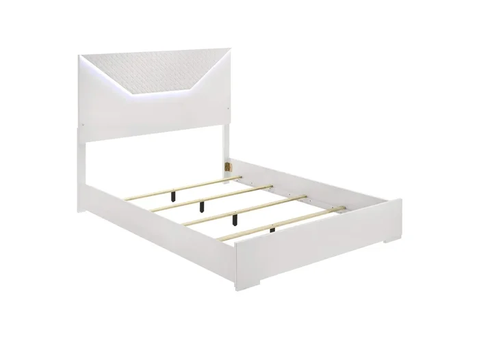 Ives Queen Panel Bed LED Headboard White High Gloss