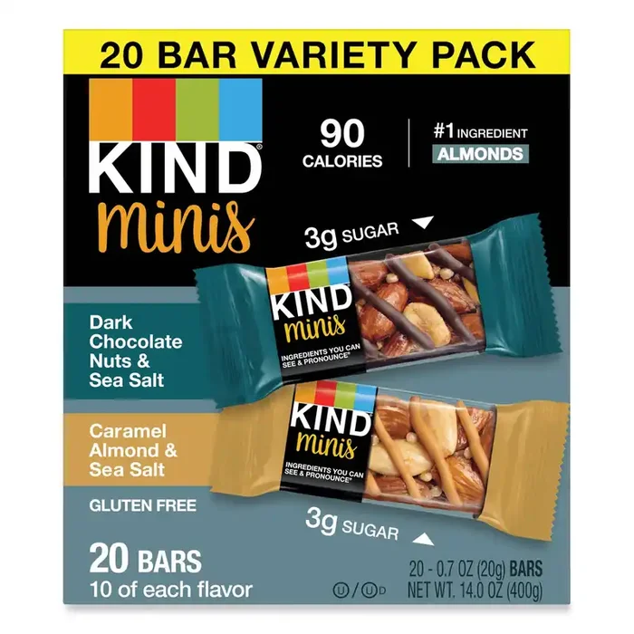 KIND Minis, Dark Chocolate Nuts And Sea Salt/caramel Almond And Sea Salt, 0.7 Oz, 20/pack