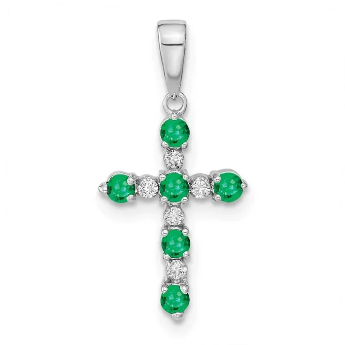 Lab Created Emerald and Diamond Cross Pendant 14k White Gold XP3387WCE/A