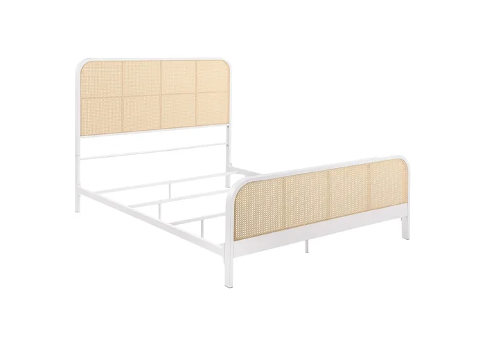 Lanewood Open Cane Webbing Metal Queen Bed White