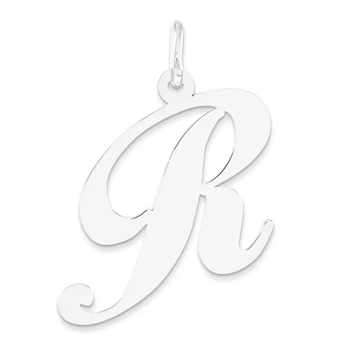 Large Fancy Script Initial R Charm 14k white Gold YC655R