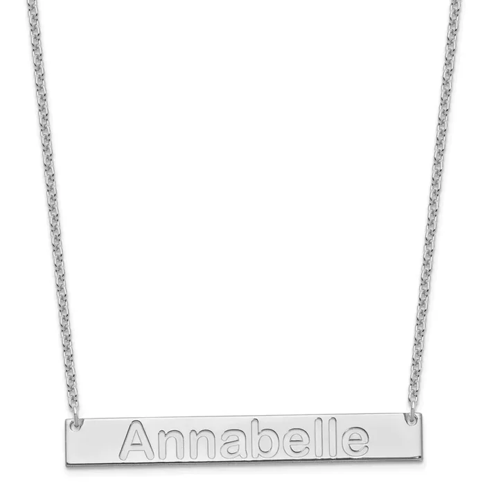 Large Polished Arial Rounded Bar Necklace Sterling Silver Rhodium-plated XNA1241SS