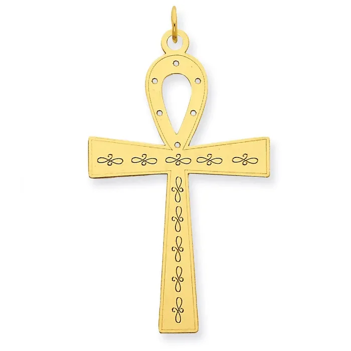 Laser Designed Ankh Cross Pendant 14k Gold XR1067