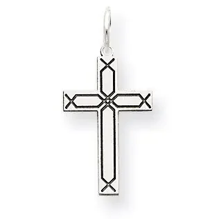 Laser Designed Cross Charm 14k White Gold XR948