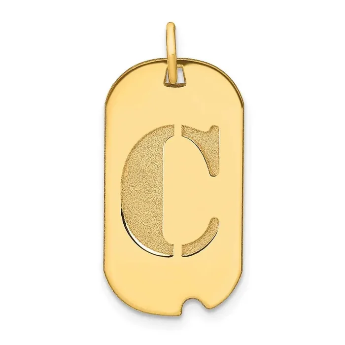Letter C Initial Dog Tag Pendant 14k Gold Polished YC1439C