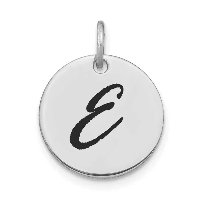 Letter E Black Epoxy Initial Disk Charm 14k White Gold Polished YC1436WE