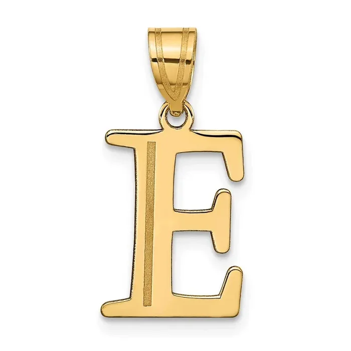 Letter E Initial Pendant 14k Gold Polished Etched YC1437E
