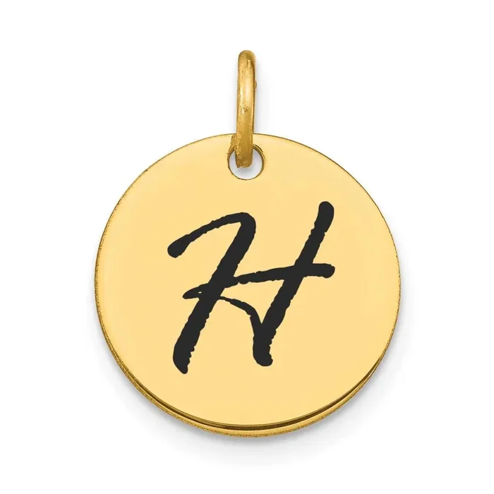 Letter H Black Epoxy Initial Disk Charm 14k Gold Polished YC1436H
