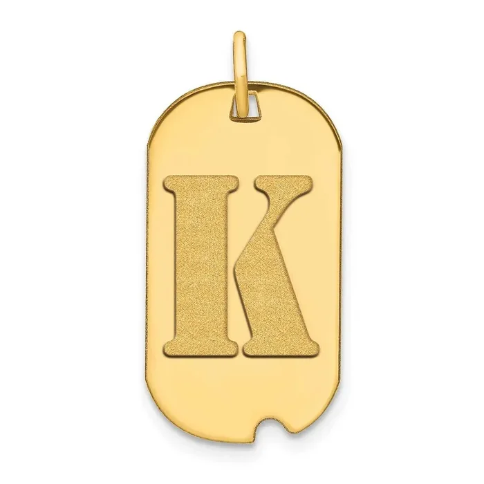 Letter K Initial Dog Tag Pendant 14k Gold Polished YC1439K
