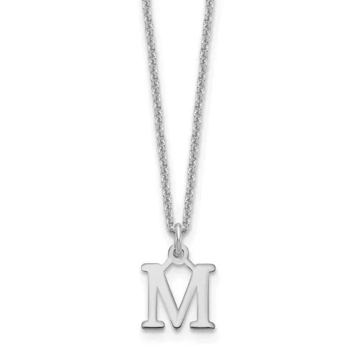 Letter M Initial Pendant with Chain 14k White Gold Cutout XNA727W/M