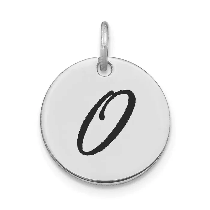 Letter O Black Epoxy Initial Disk Charm 14k White Gold Polished YC1436WO