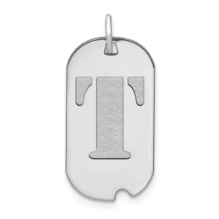 Letter T Initial Dog Tag Pendant 14k White Gold Polished YC1439WT