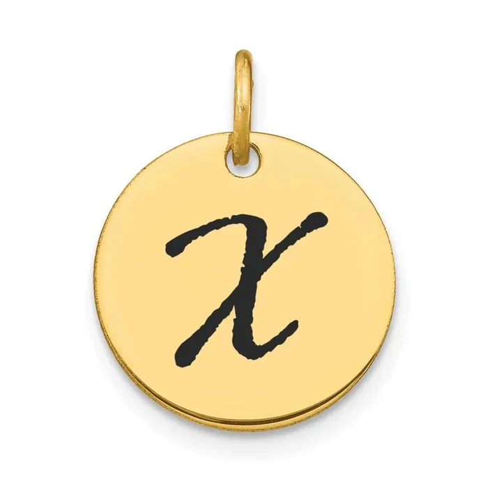 Letter X Black Epoxy Initial Disk Charm 14k Gold Polished YC1436X