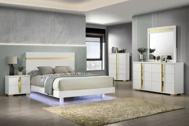 LILLESTROM E.King Bed, White/Gold / FM7217WH-EK-BED