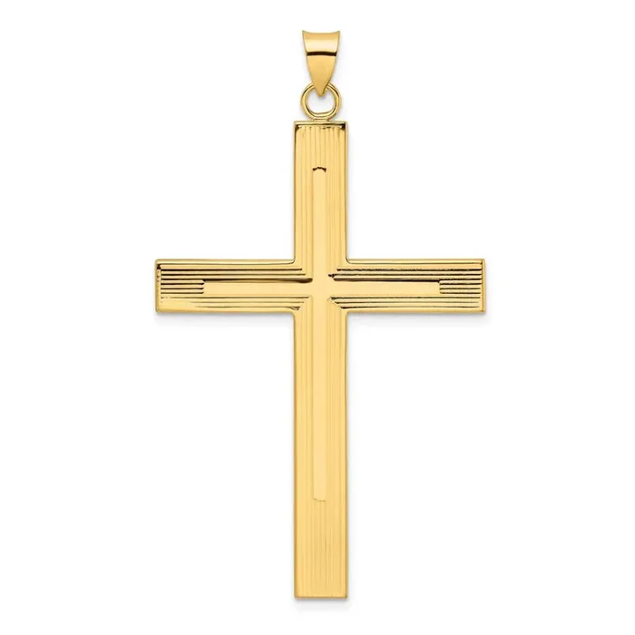 Line Design Solid Cross Pendant 14k Gold Polished XR1870