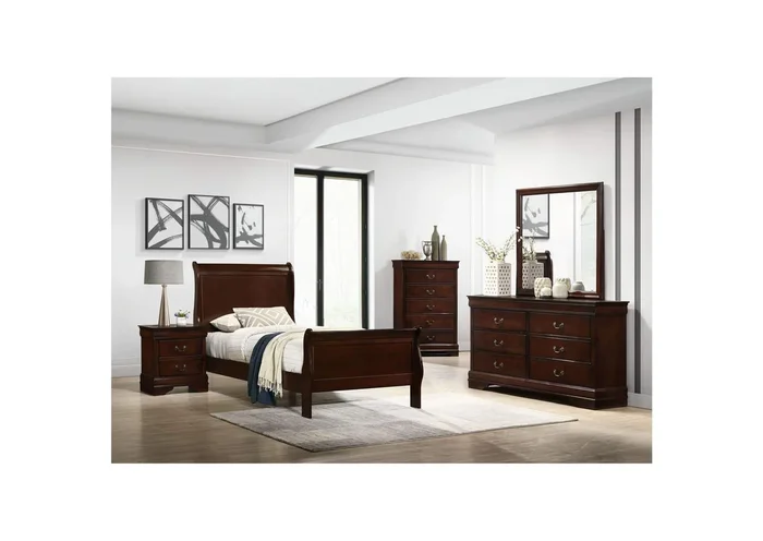 Louis Philippe Twin Panel 3 Piece Bedroom Set In Cherry