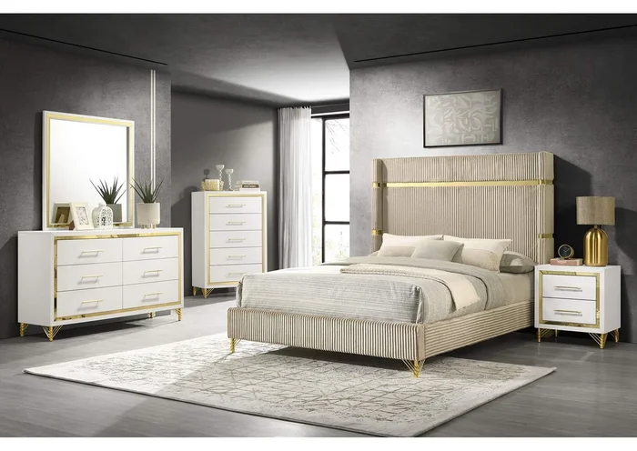 Lucia 5-piece Queen Bedroom Set Beige and White