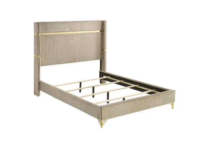 Lucia 61-inch Upholstered Queen Wingback Bed Beige
