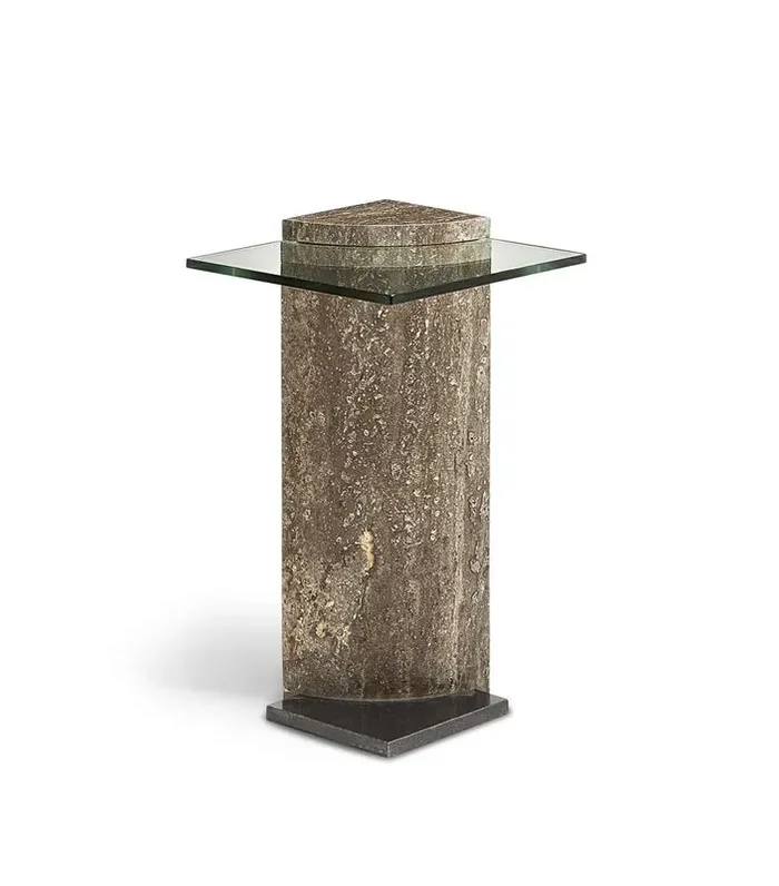 Maitland Smith – Glass Travertine Pillar Side Table – 8376-32