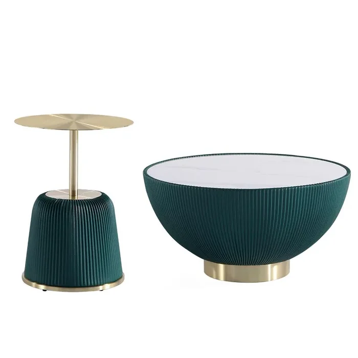 Manhattan Comfort – 2-Piece Anderson Leatherette Coffee Table and End Table 1.0 with Stainless Steel Legs in Green – 2-AT02-GR